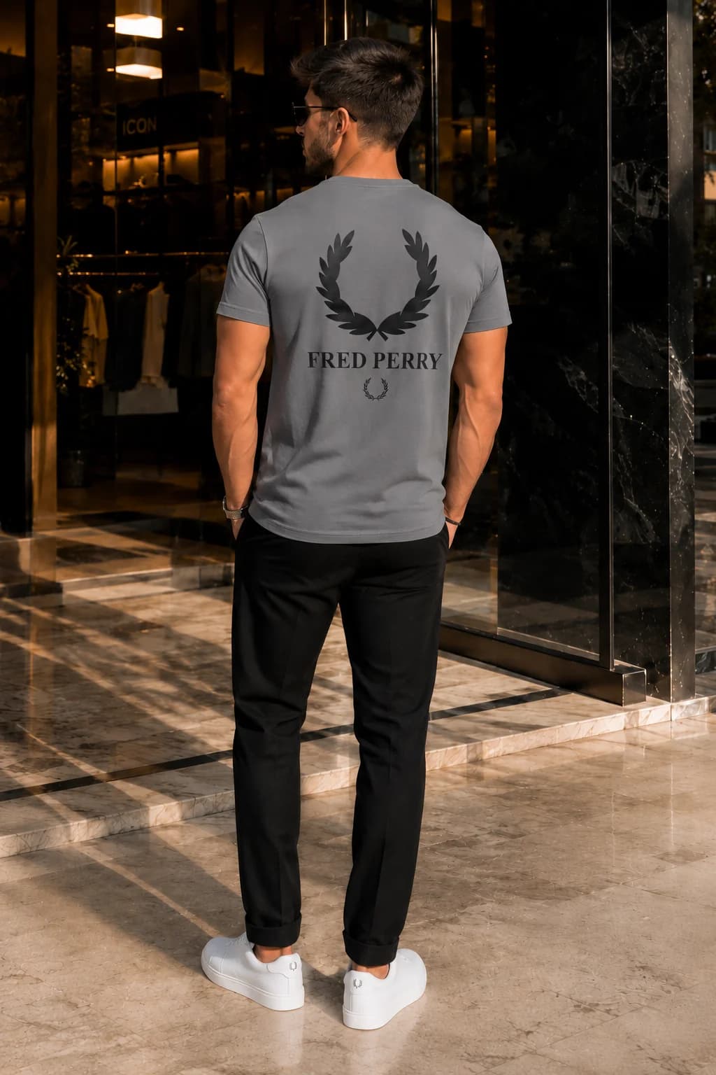 חולצת טי-שירט 'Fred Perry' קלאסית עם הדפס גב 2