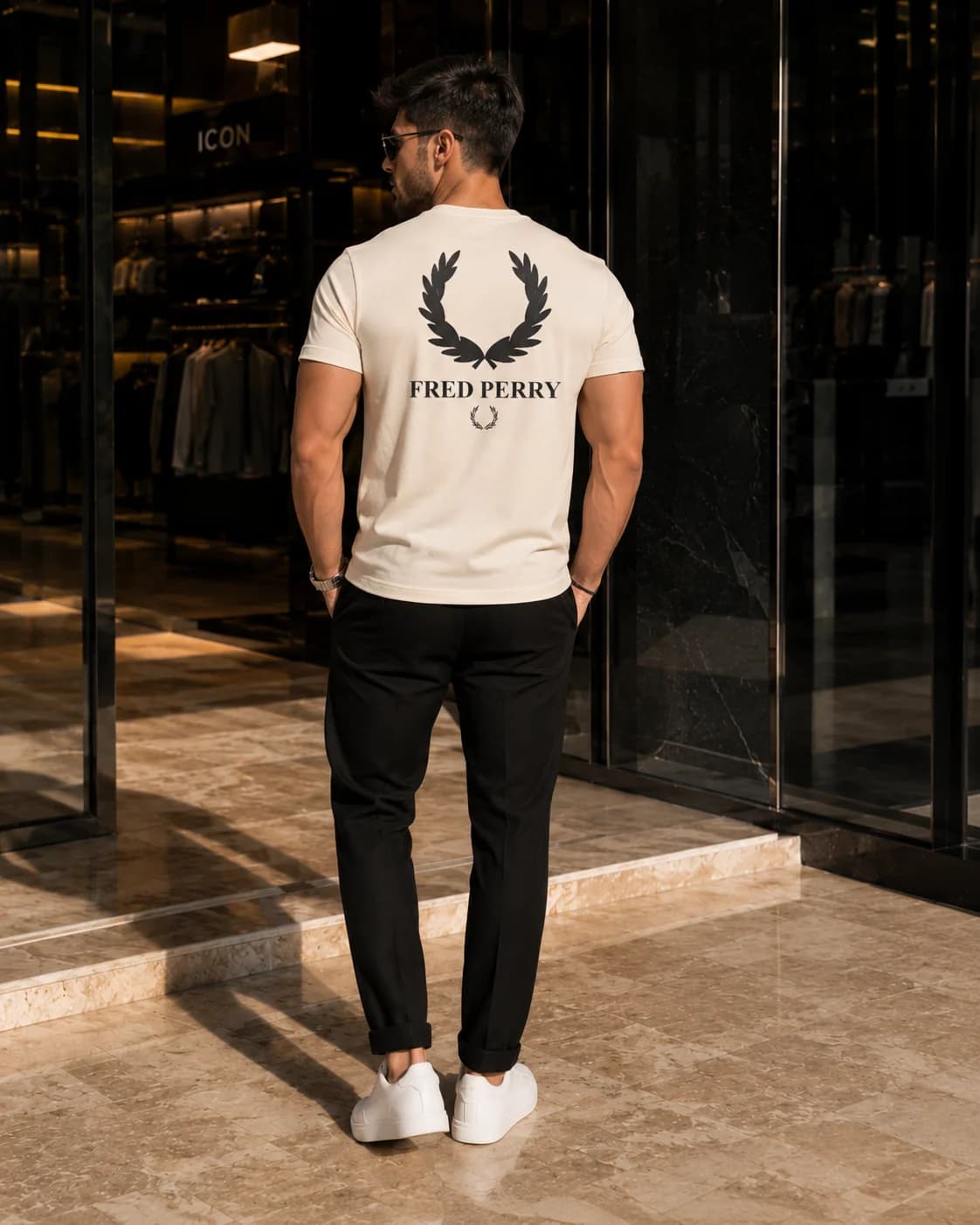 חולצת טי-שירט 'Fred Perry' קלאסית עם הדפס גב 5