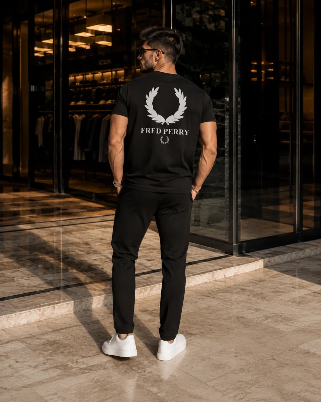 חולצת טי-שירט 'Fred Perry' קלאסית עם הדפס גב 8
