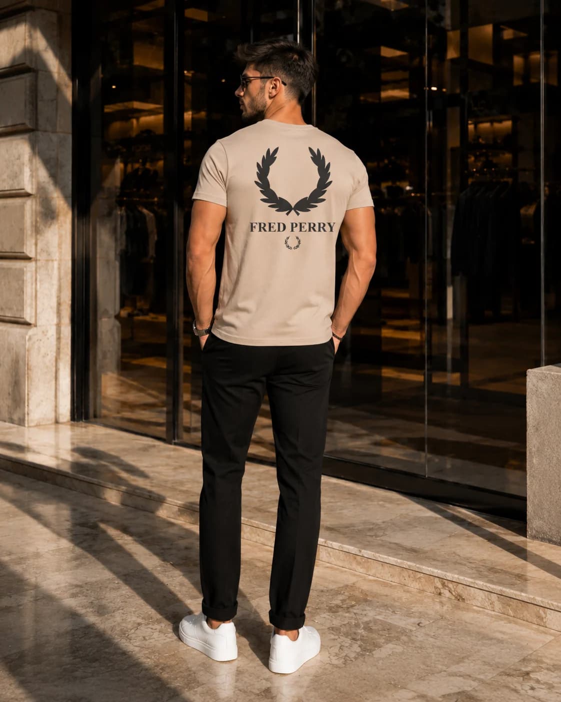 חולצת טי-שירט 'Fred Perry' קלאסית עם הדפס גב 11