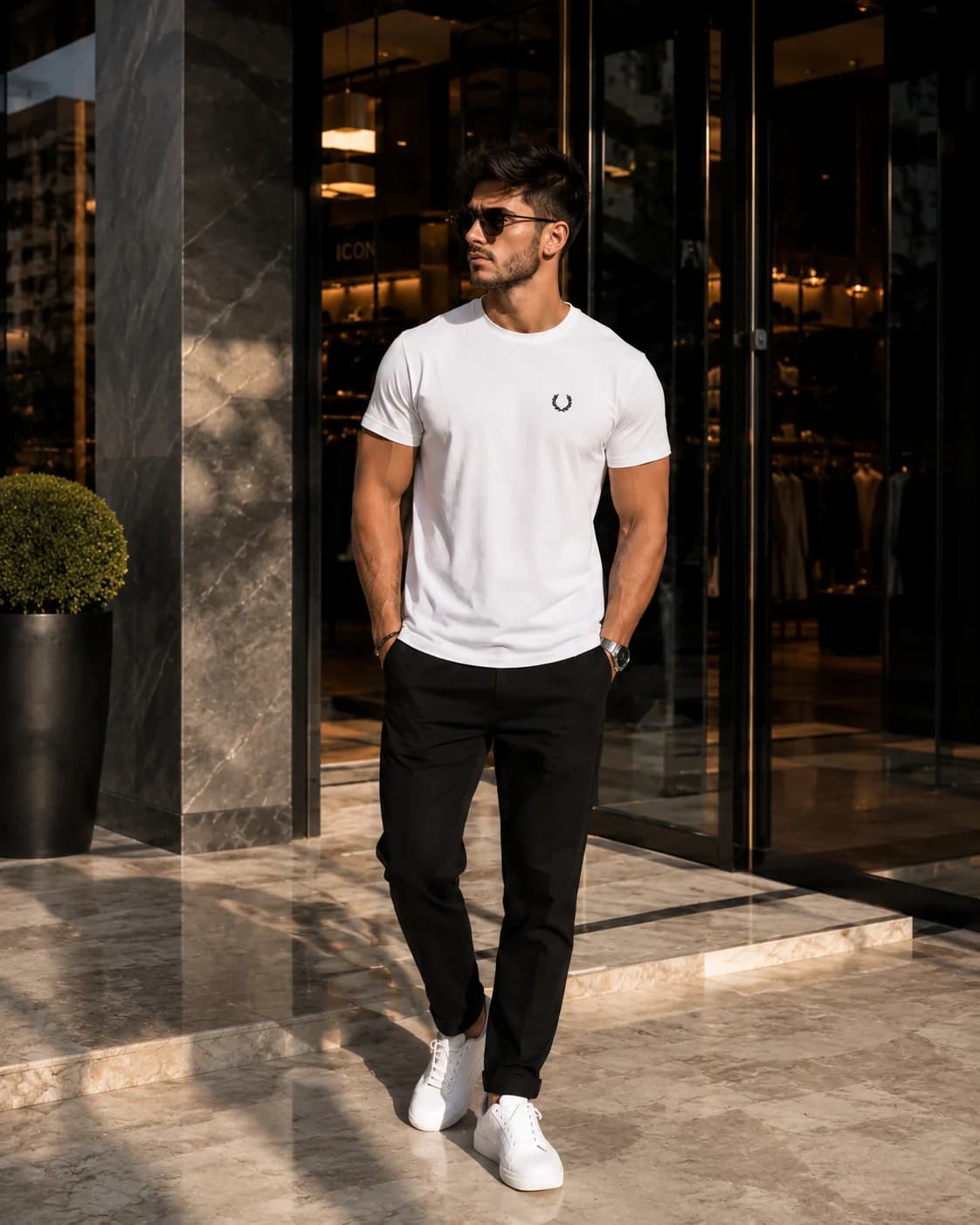 חולצת טי-שירט 'Fred Perry' קלאסית עם הדפס גב 13
