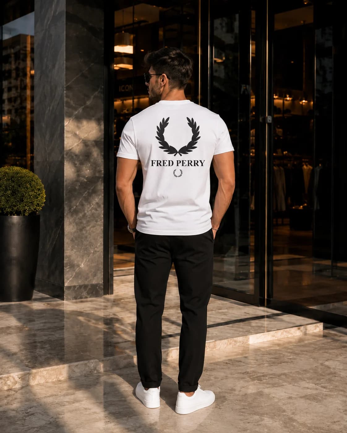 חולצת טי-שירט 'Fred Perry' קלאסית עם הדפס גב 14