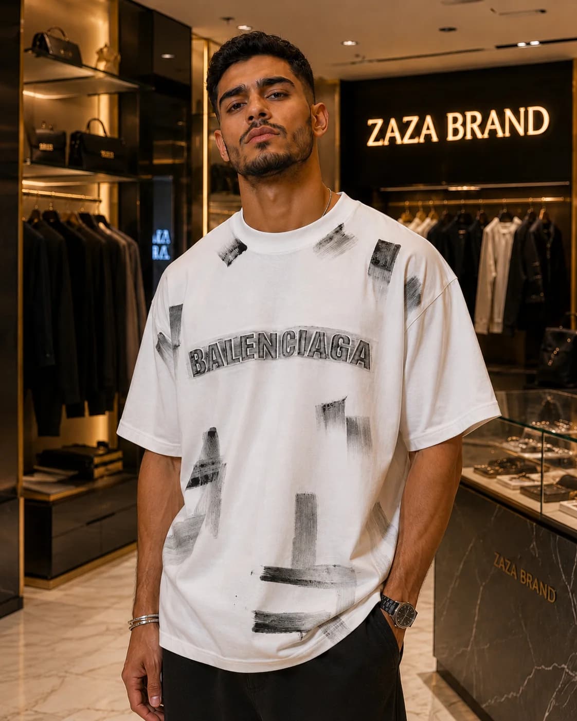 חולצת טי-שירט 'BALENCIAGA' בעיצוב גרפיטי ואוברסייז – שחור