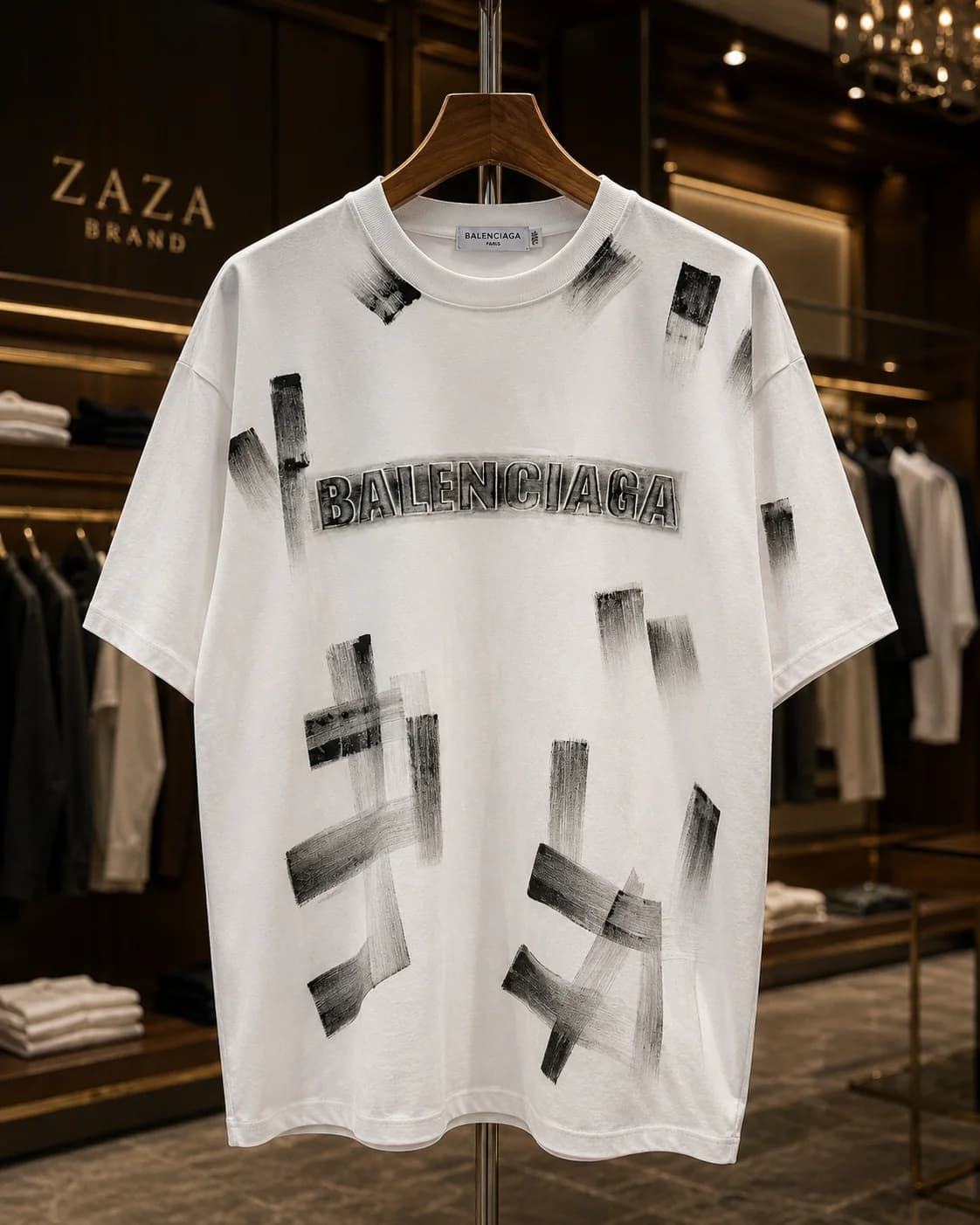 חולצת טי-שירט 'BALENCIAGA' בעיצוב גרפיטי ואוברסייז – שחור 2