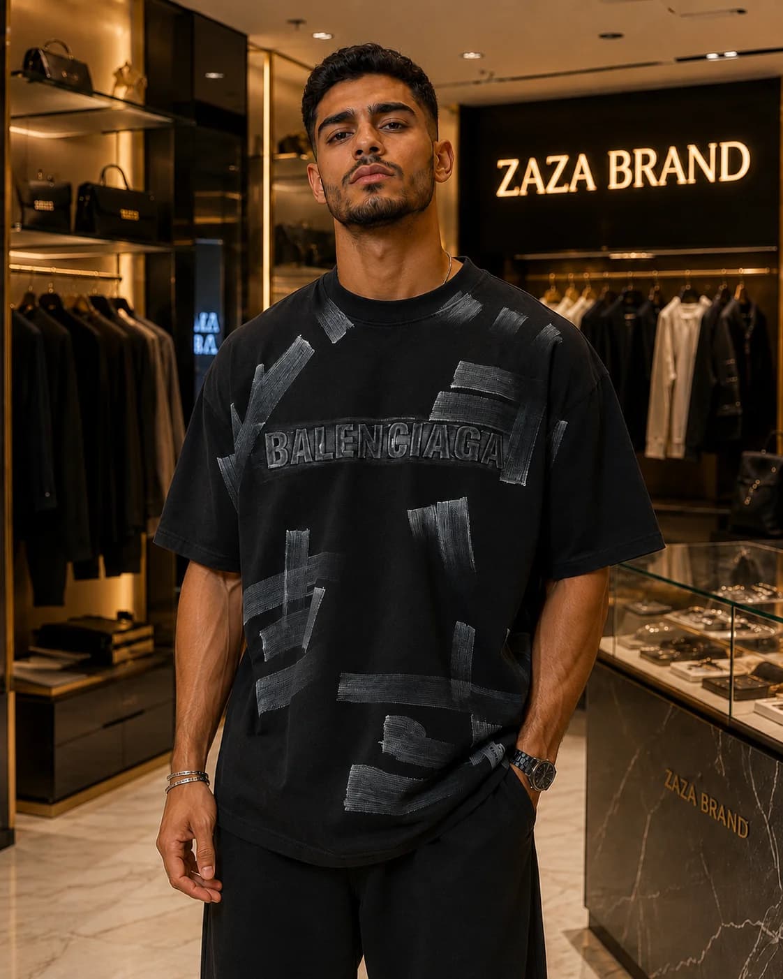 חולצת טי-שירט 'BALENCIAGA' בעיצוב גרפיטי ואוברסייז – שחור 3