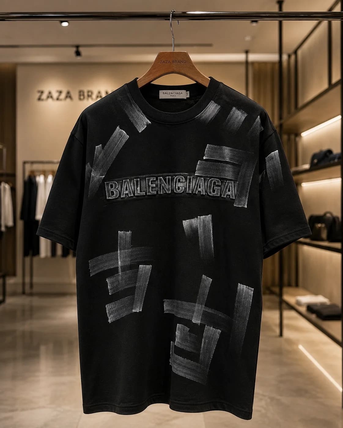 חולצת טי-שירט 'BALENCIAGA' בעיצוב גרפיטי ואוברסייז – שחור 4