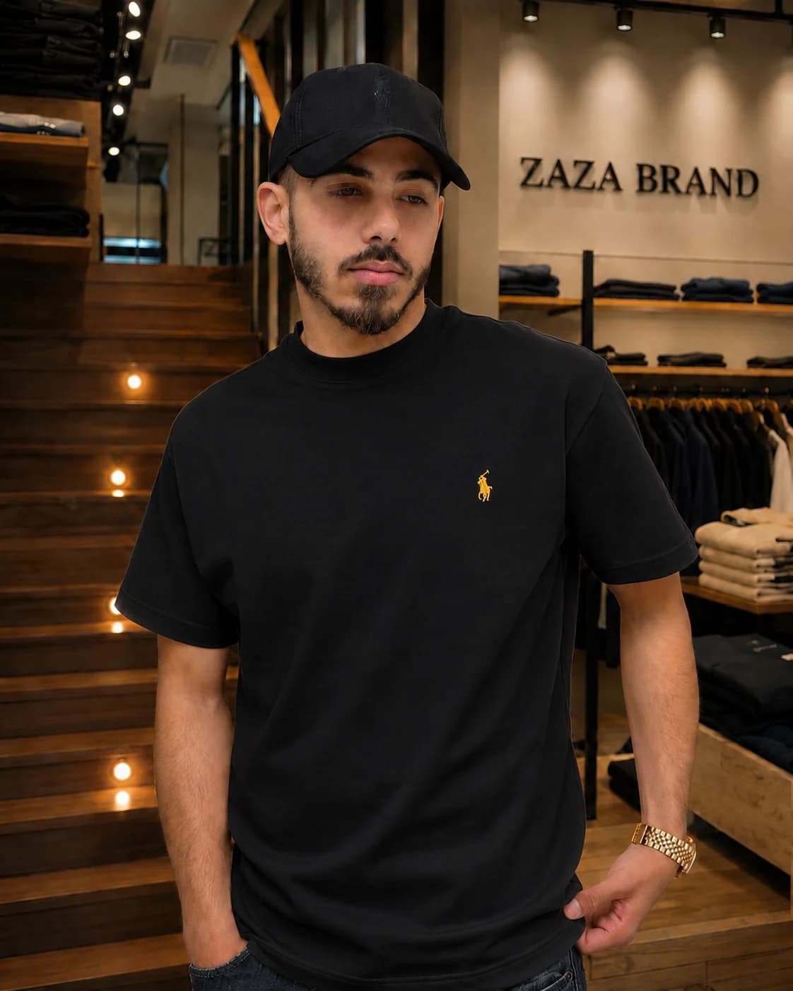 חולצת טישירט Polo Ralph Lauren עם צווארון עגול מוגבה – 3