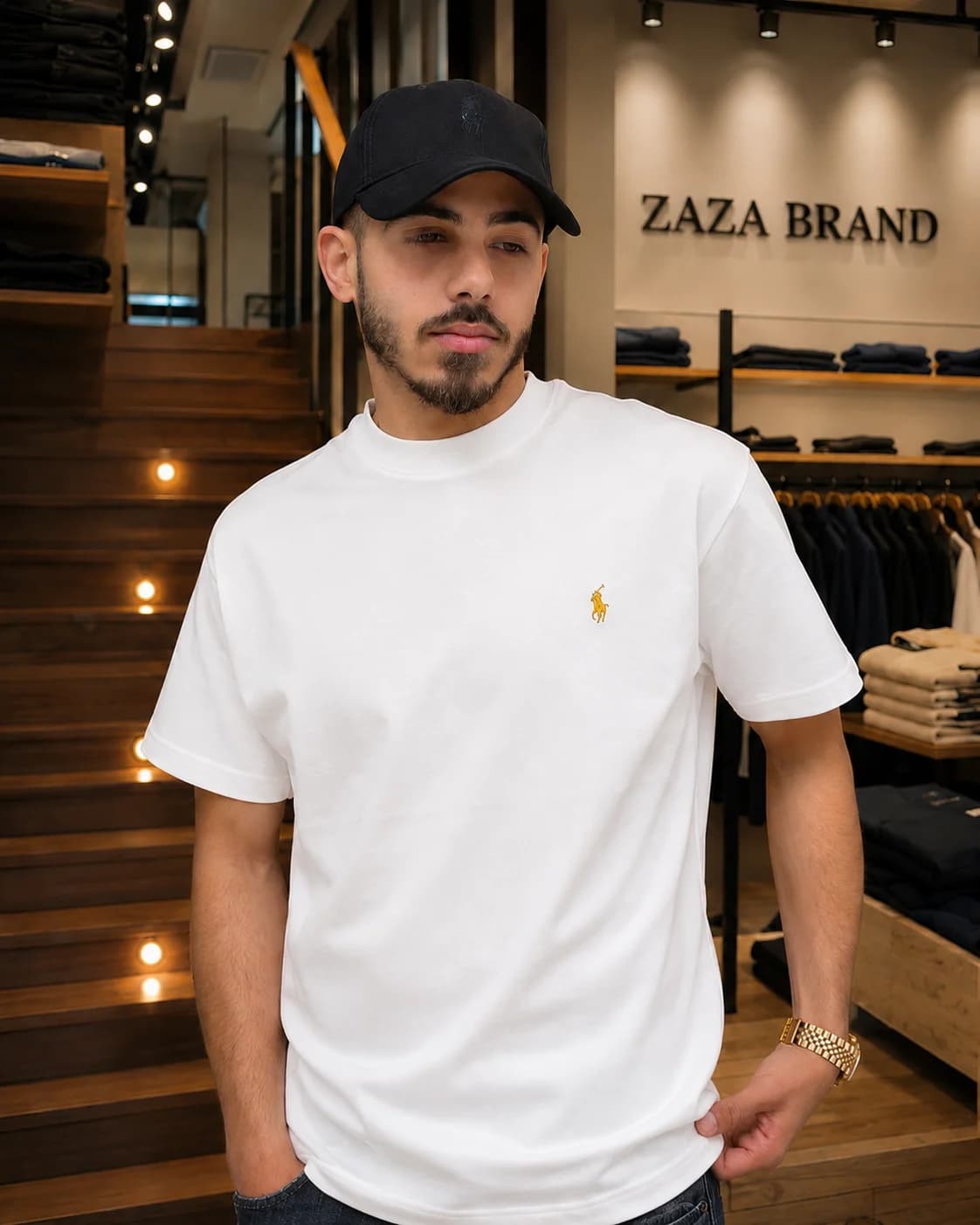 חולצת טישירט Polo Ralph Lauren עם צווארון עגול מוגבה – 5