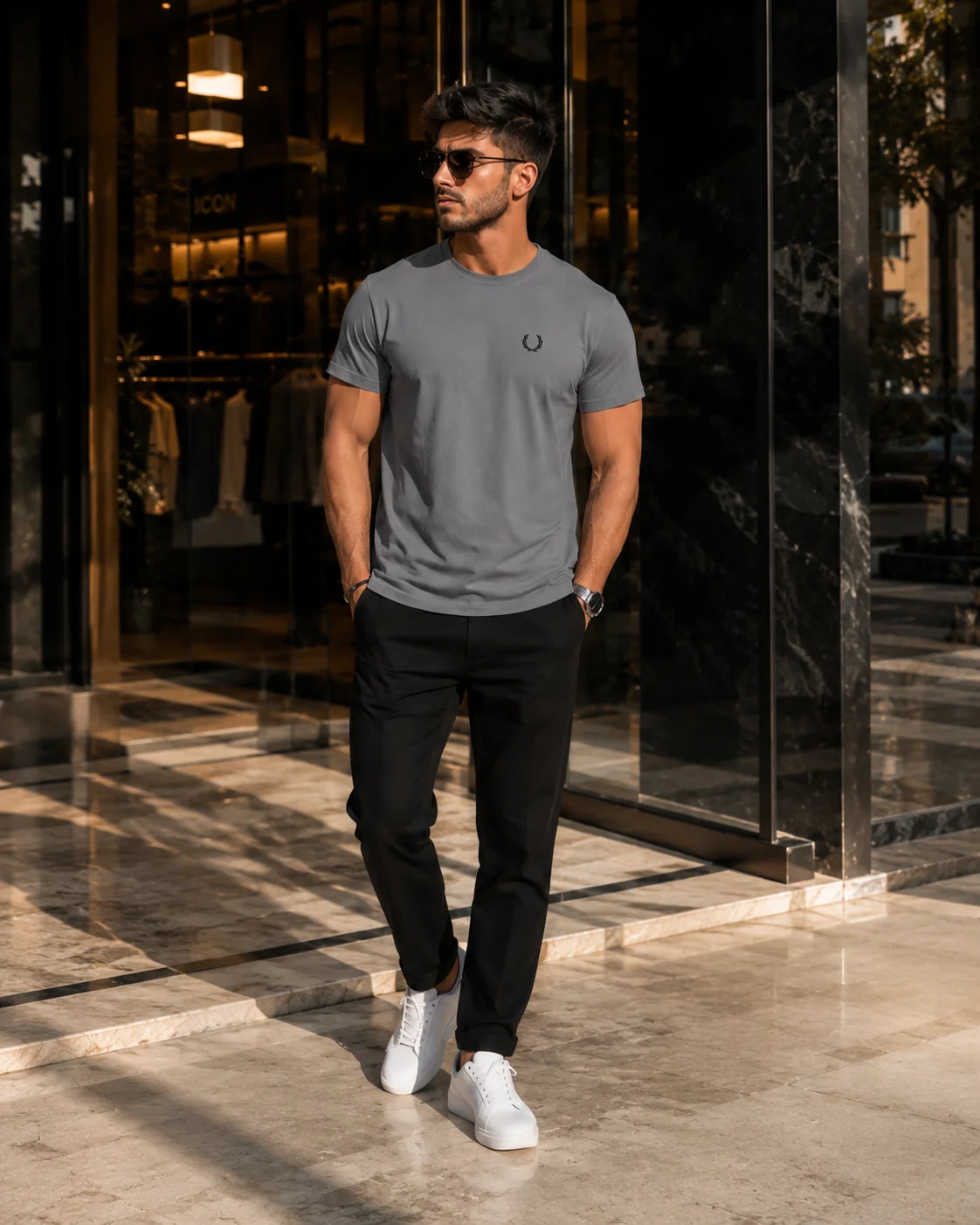 חולצת טי-שירט 'Fred Perry' קלאסית עם הדפס גב