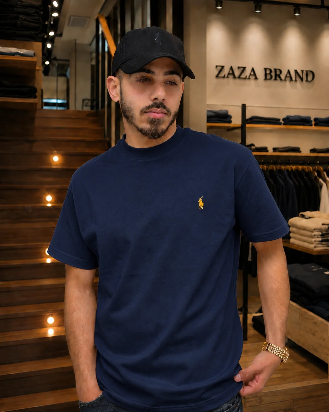 חולצת טישירט Polo Ralph Lauren עם צווארון עגול מוגבה –